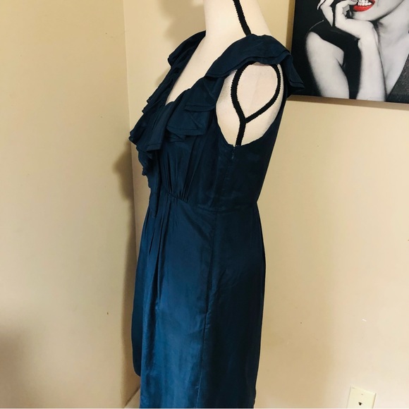 J. Crew Silk Navy Ruffled Dress Knee Length - Picture 5 of 9